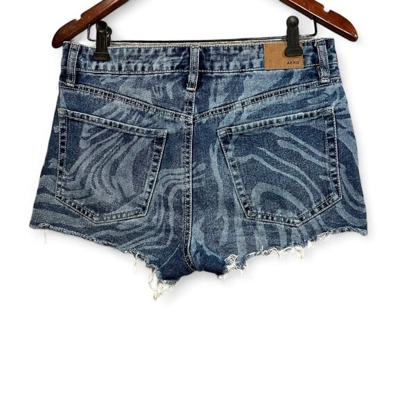 Aeropostale Jean Short Women Size 4 Blue Printed Boyfriend Cutoff Button Fly - Picture 2 of 16